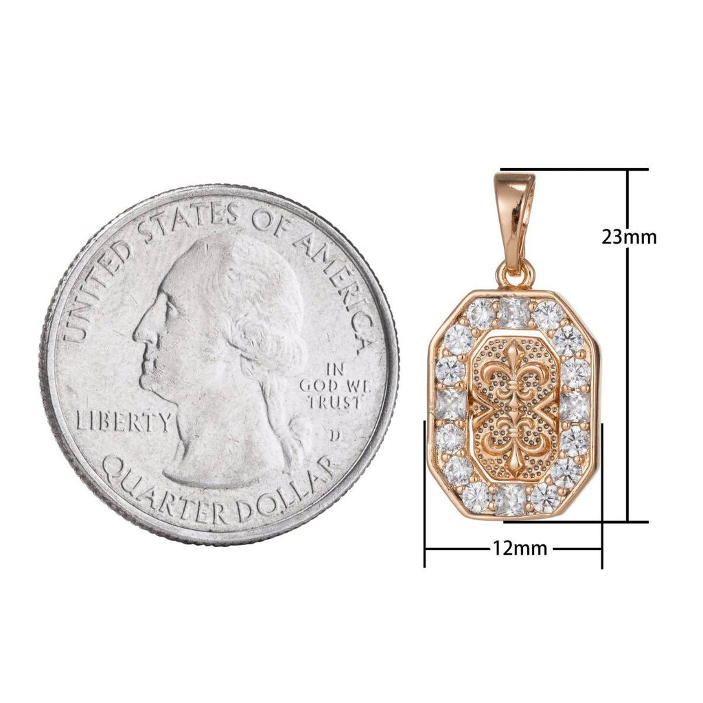 18k Gold Filled fleur de lis Pendant for Necklace Charm Micro Pave Medallion Pendant