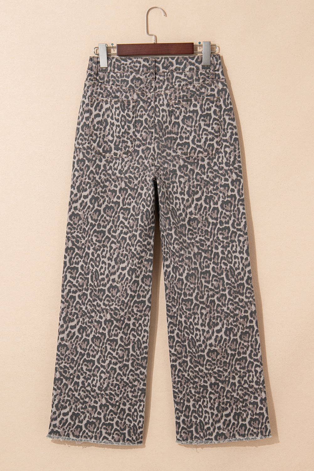 Leopard Frayed Edge High Waist Wide Leg Jeans: Brown