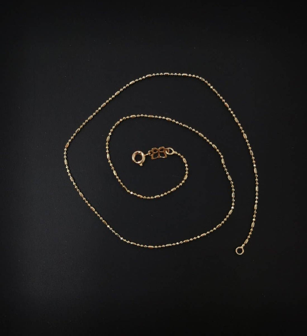 15.6'' Ready to Use 18K Gold Plated Bead Necklace Chain, Layering Beaded Chain, Dainty 1mm Bead Necklace w/Spring Ring