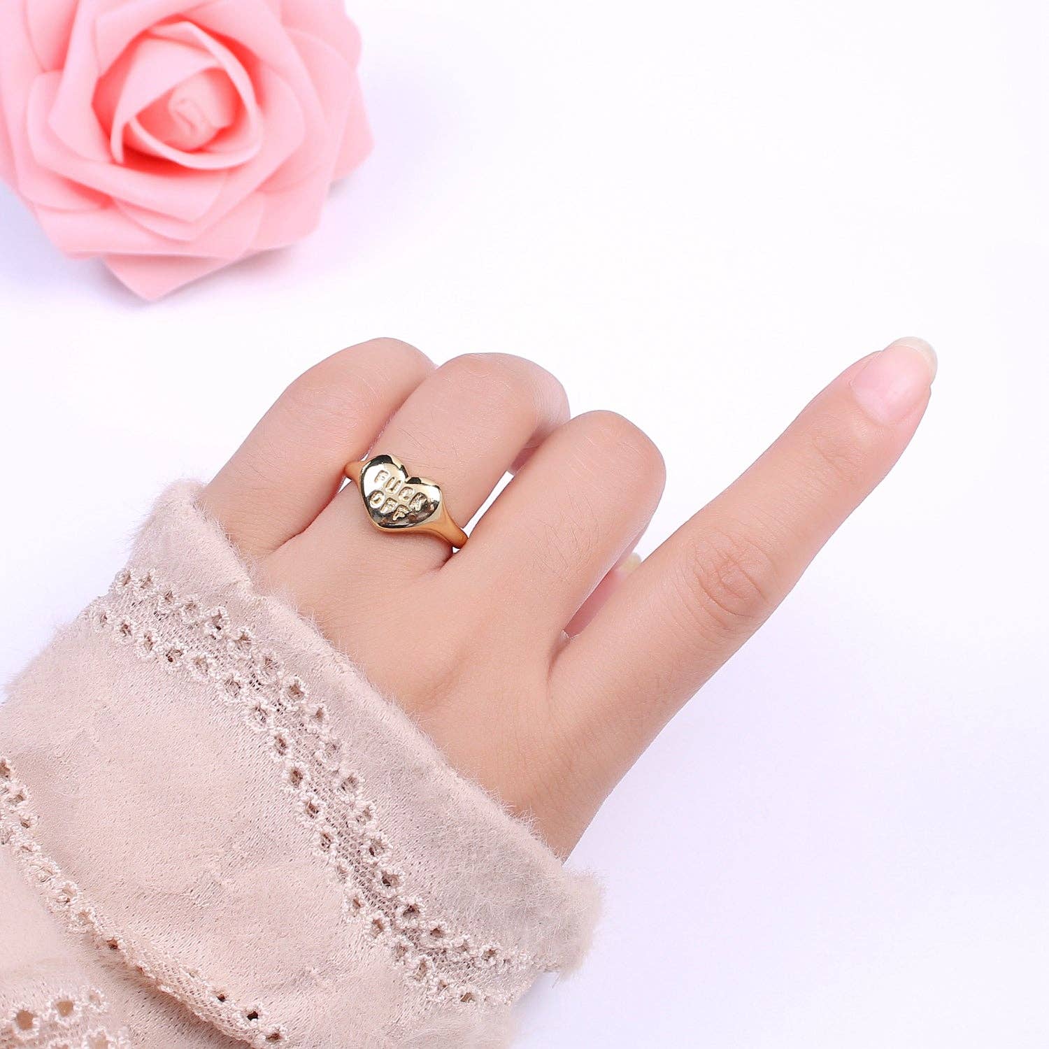 Gold Fuck Off Ring  Heart Shaped Ring
