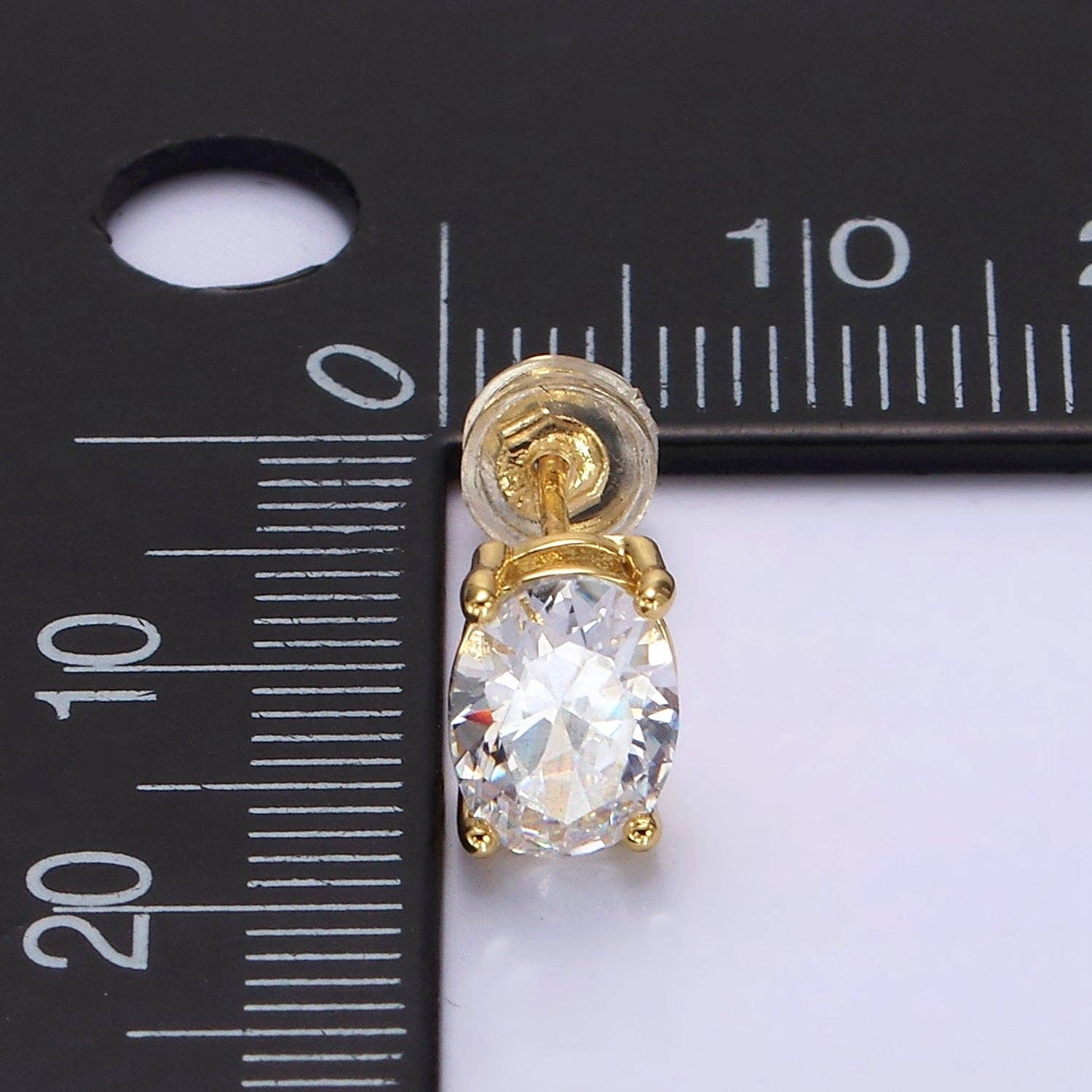 14K Gold Filled 8mm Clear CZ Oval Stud Earrings