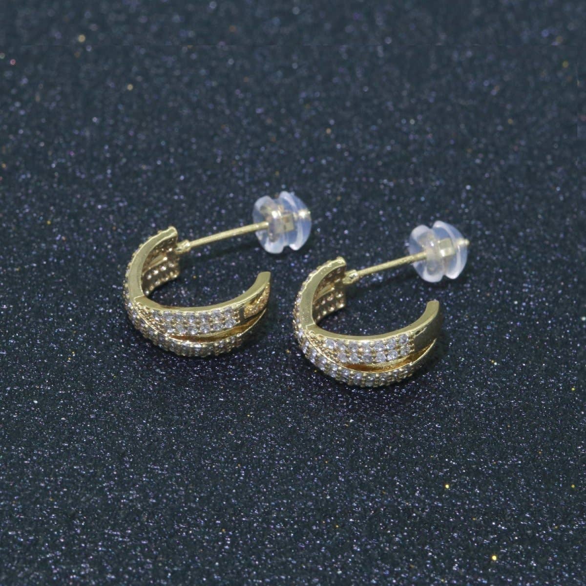 Dainty Gold Hoop Earring Micro Pave Hoop Stud Earring