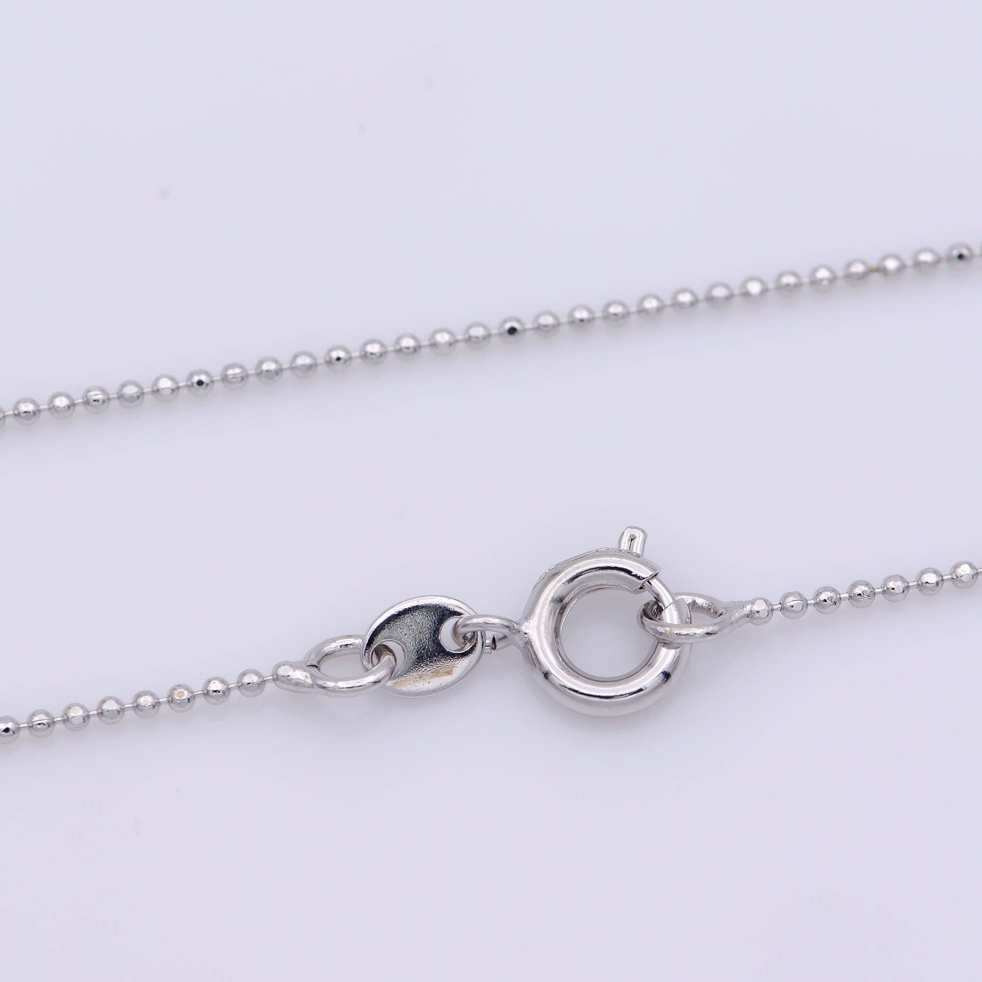 17.5'' Ready to Use Silver / White Gold Beaded Necklace Ball Chain, Layer Dainty 0.8mm Necklace w/Spring Ring For Pendant Charm Chain Necklace