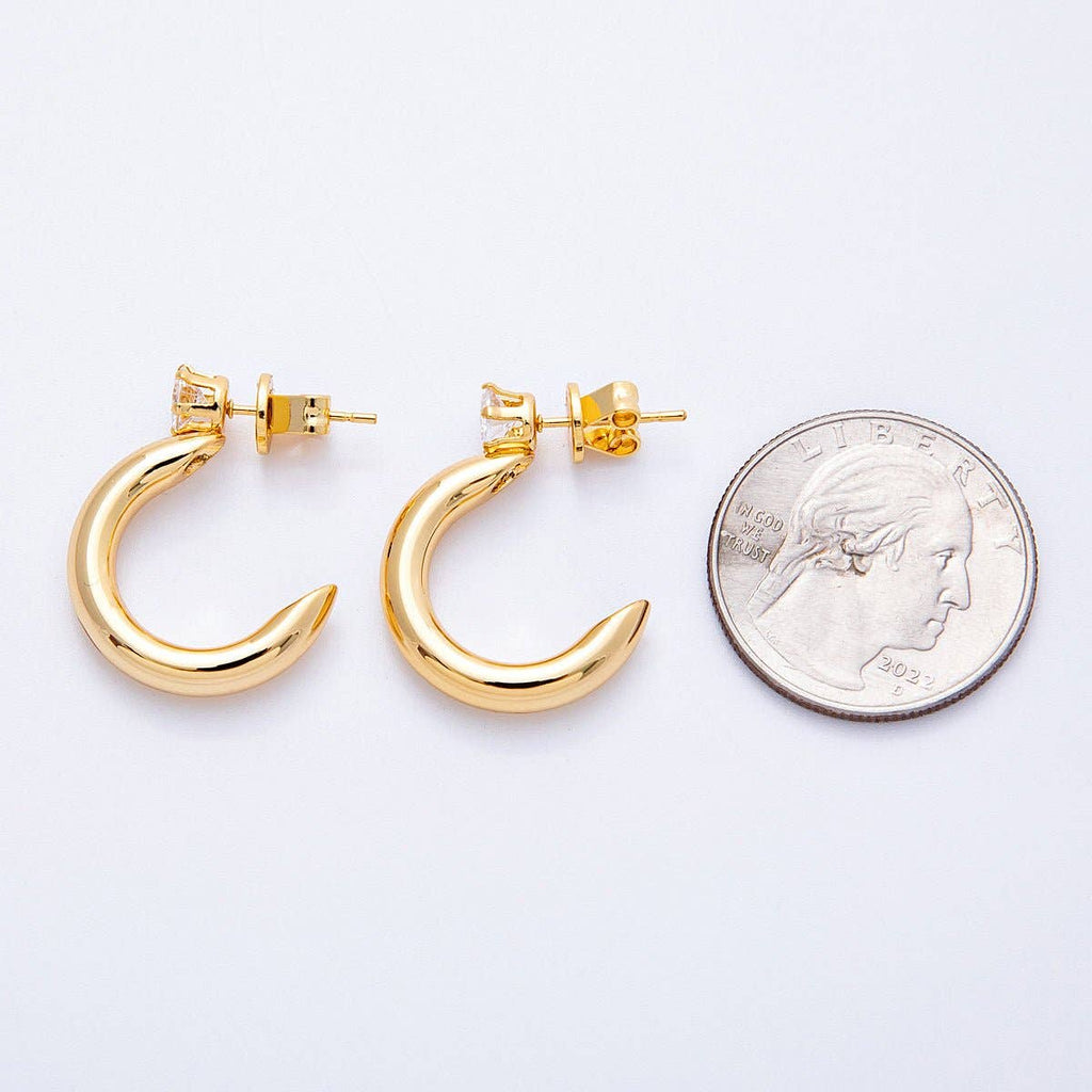 18K 25mm Clear CZ C-Shaped Hoop Earrings