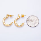 18K 25mm Clear CZ C-Shaped Hoop Earrings