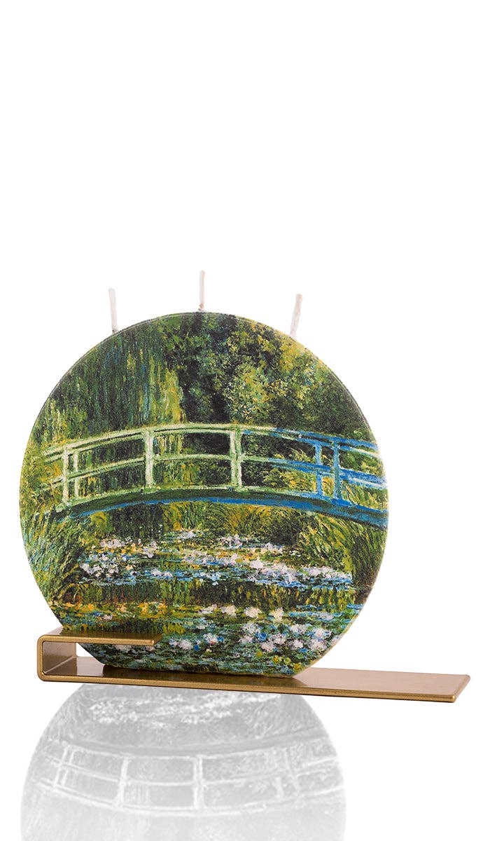 Flat Hand-Crafted 6" Round Candle - Claude Monet Footbridge