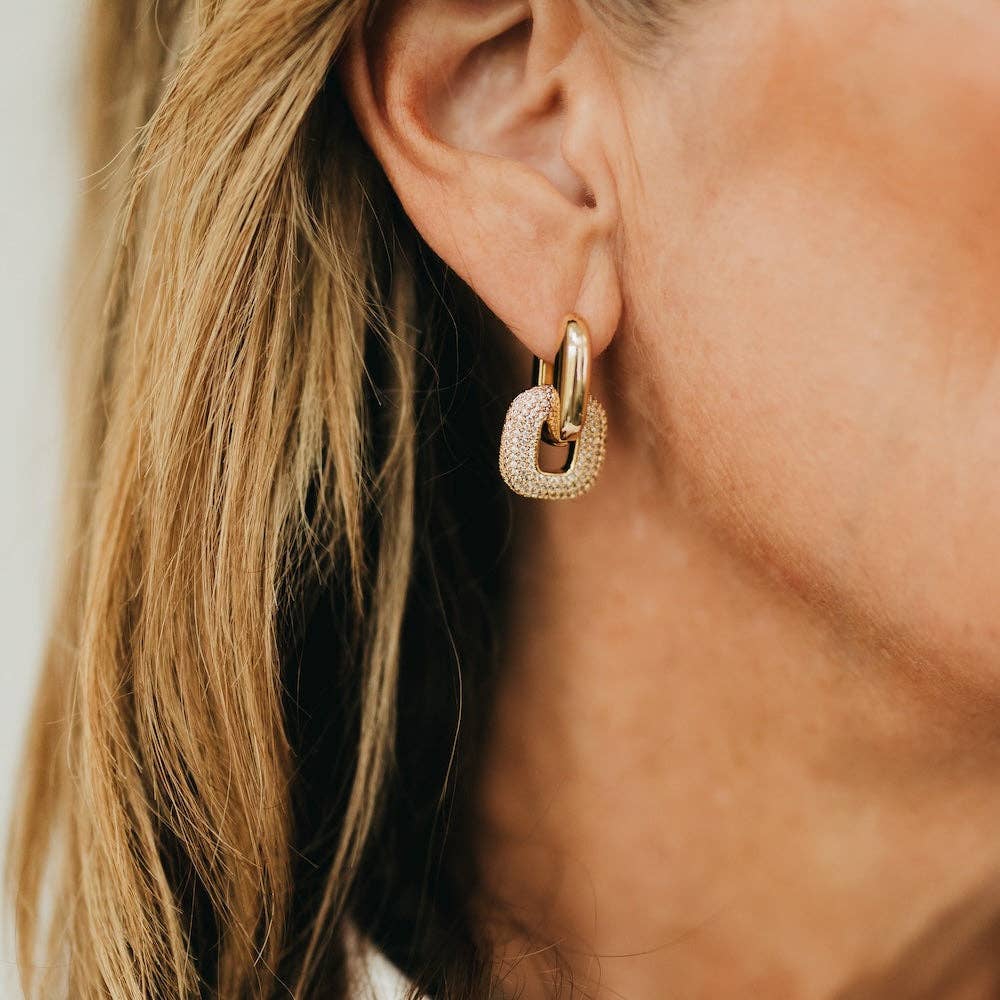 Drop Diamond Square Huggie Hoops