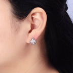 Pink Micro Paved CZ Beaded Clover Stud Earrings in Silver