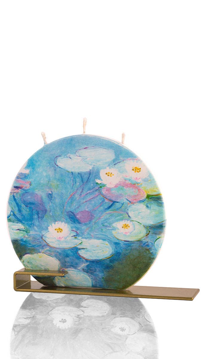 Flat Hand-Crafted 6" Round Candle - Claude Monet Water Lili