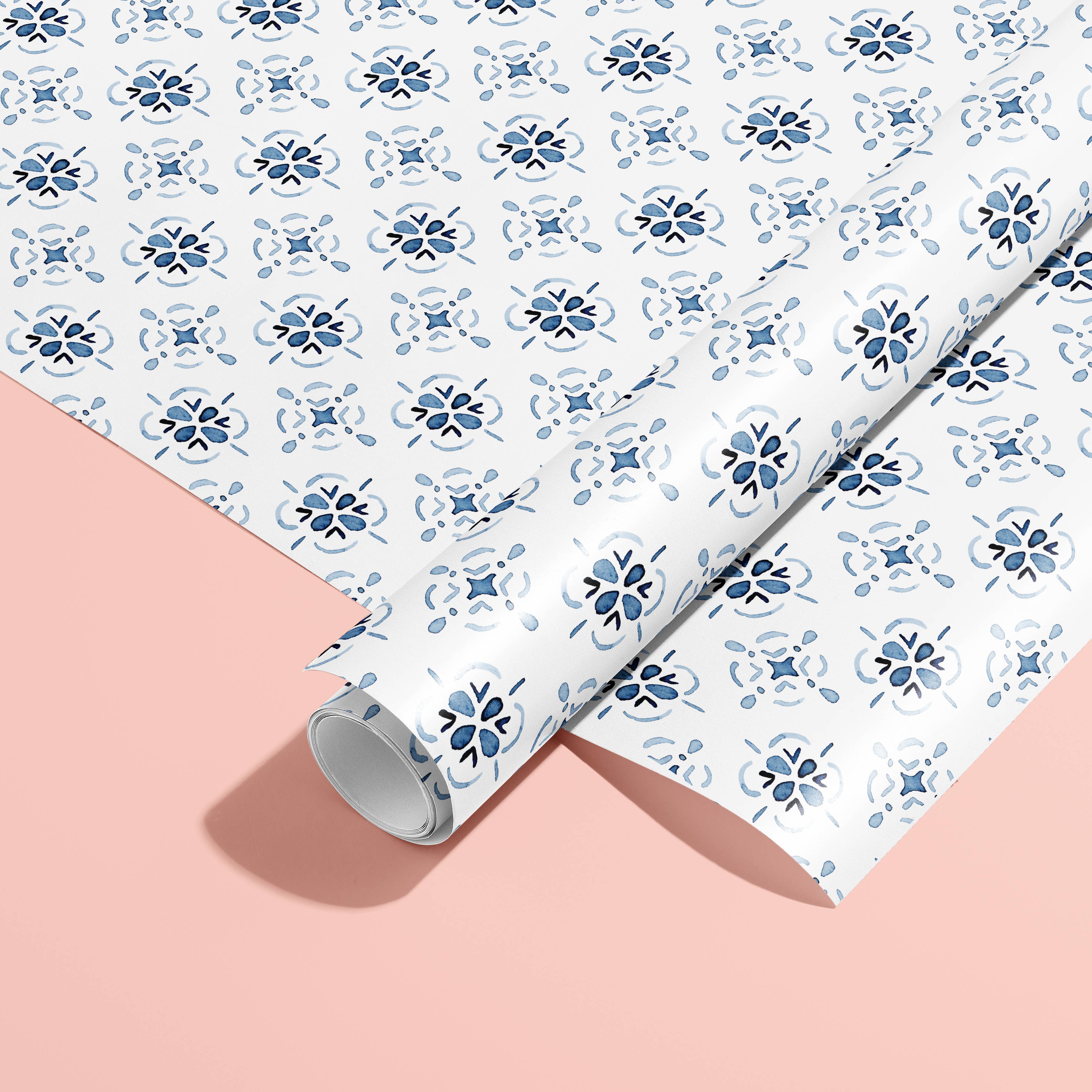 Blue Watercolor Medallion Gift Wrap