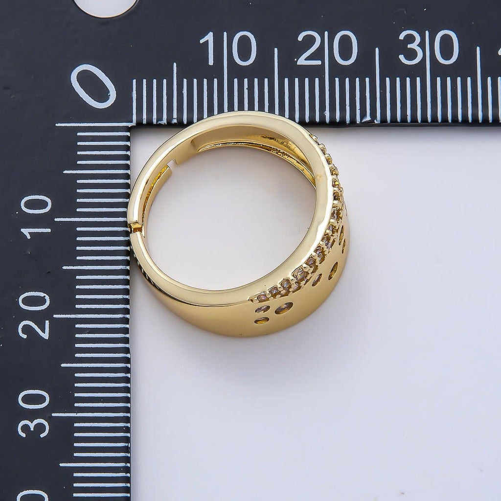16K Gold Filled Clear CZ Dotted Micro Paved Wide Ring