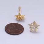 14K Gold Filled Celestial Star Baguette CZ Stud Earrings Silver