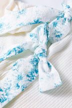 Floral Bow Tie Back Bubble Sleeve Peplum Top: White