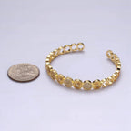 14K Gold Filled Sunflower Sunburst Textured CZ Cuff Bracelet: Silver