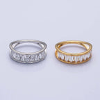 Stainless Steel Clear Baguette Double Band Ring Silver Size 6