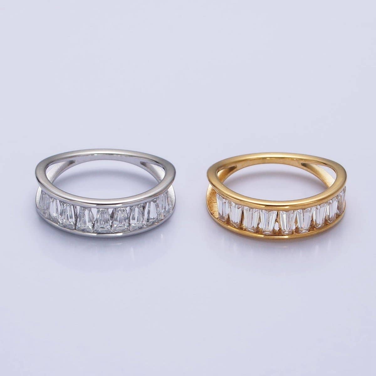 Stainless Steel Clear Baguette Double Band Ring Silver Size 6