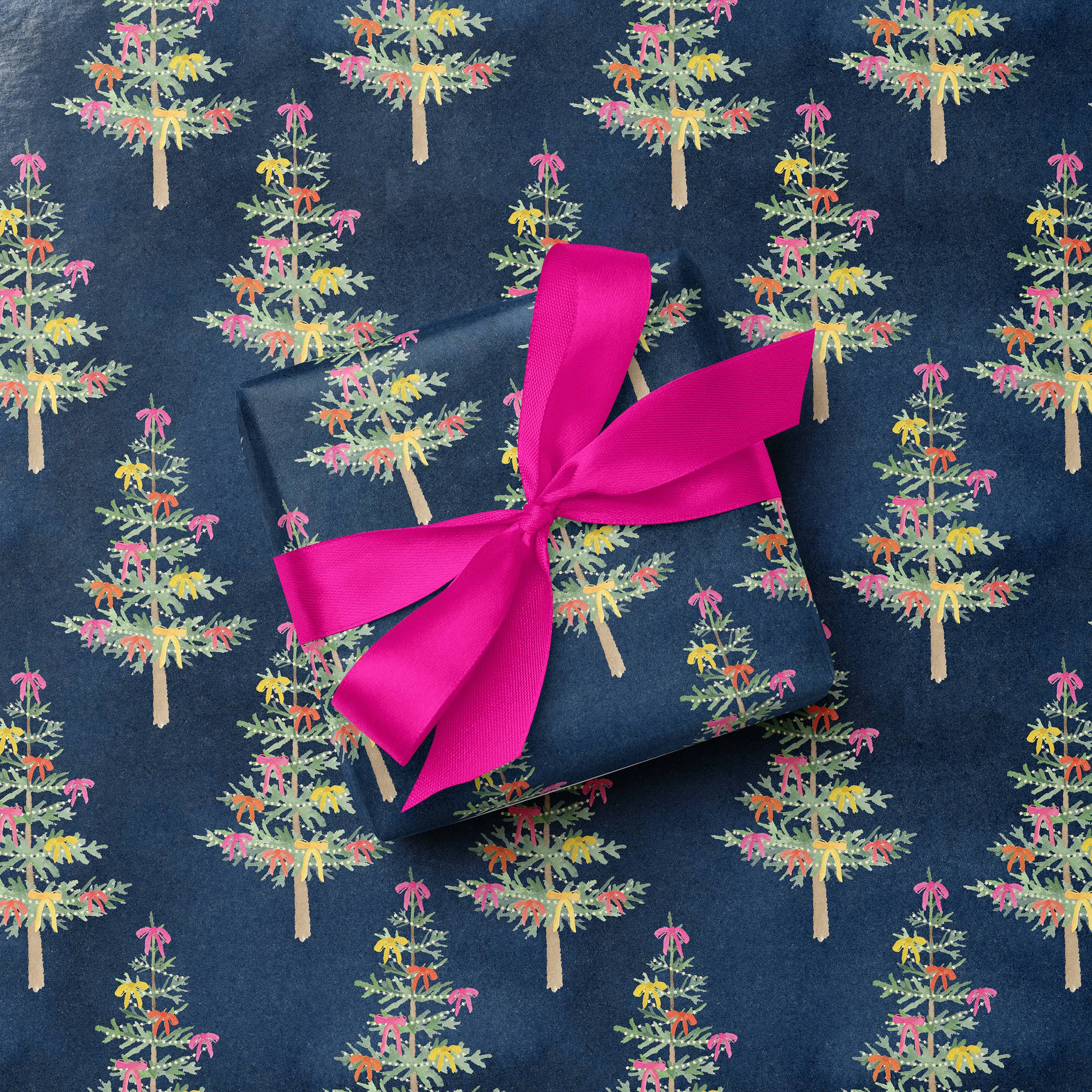 Whimsical Christmas Trees with Bows Gift Wrap