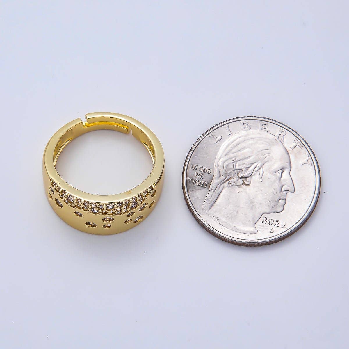 16K Gold Filled Clear CZ Dotted Micro Paved Wide Ring