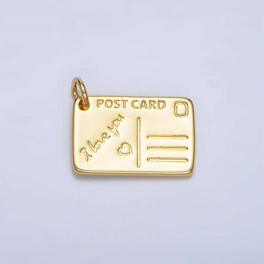 24K Gold Filled "I Love You" Script Post Card Charm in Silver