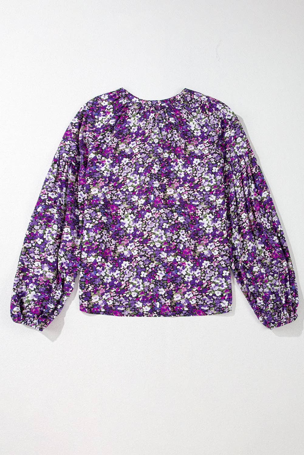 Boho Flower V-Neck Bubble Sleeve Top: Purple