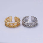 Gold Filled Clear CZ Baguette Cable Link Multiple Band Ring: Silver