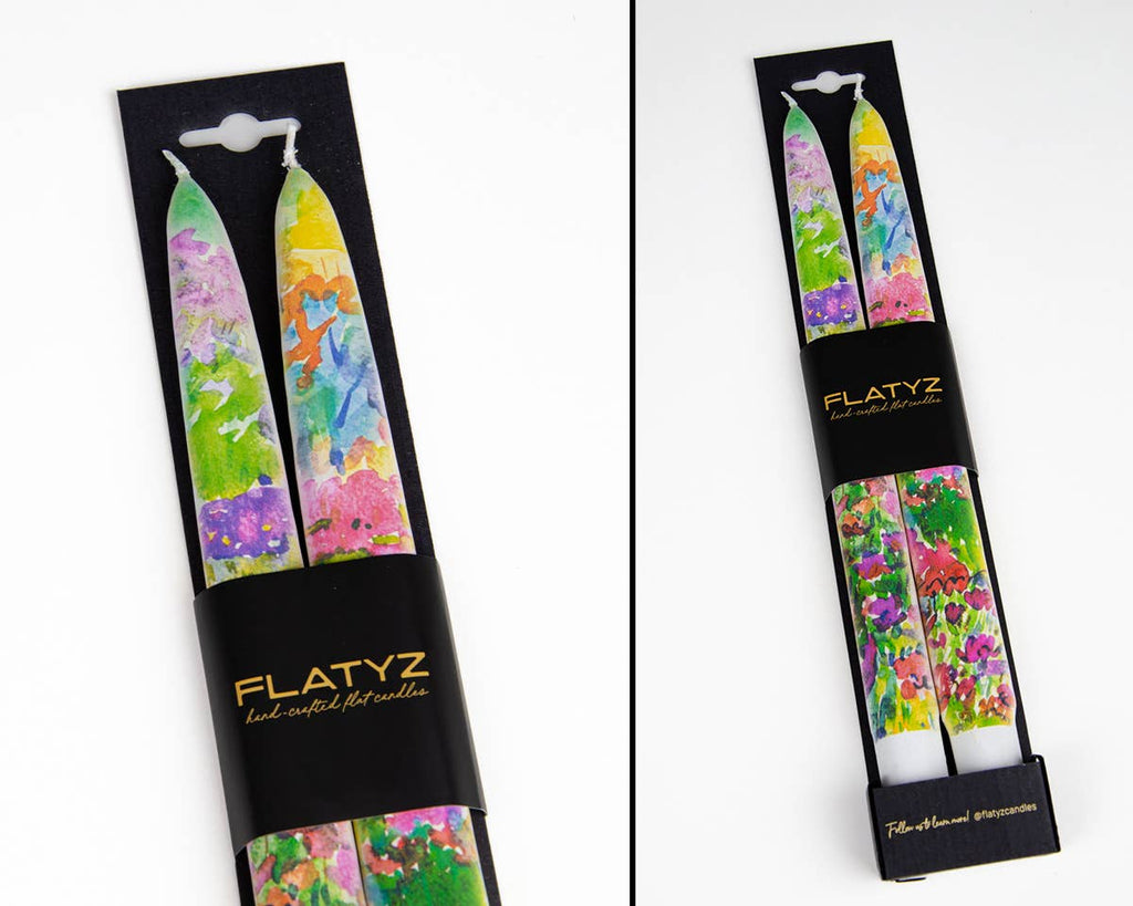 Taper Candles - Watercolor Rainbow Flowers - Set of  2