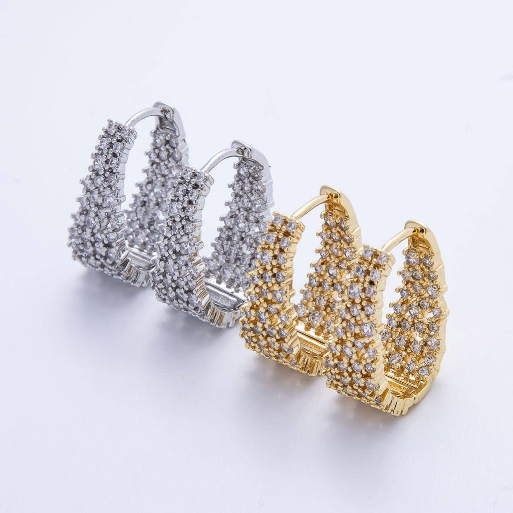 14K Gold Filled 24mm Cluster Micro Paved CZ Hoop Earrings Silver or Gold