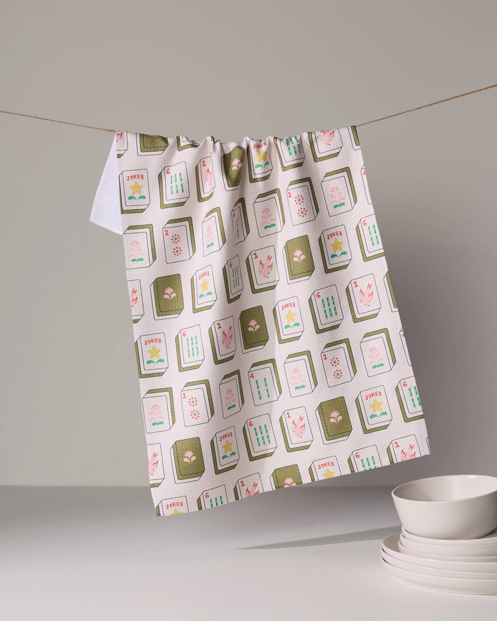 Flower Tiles Tea Towel - Mahjong