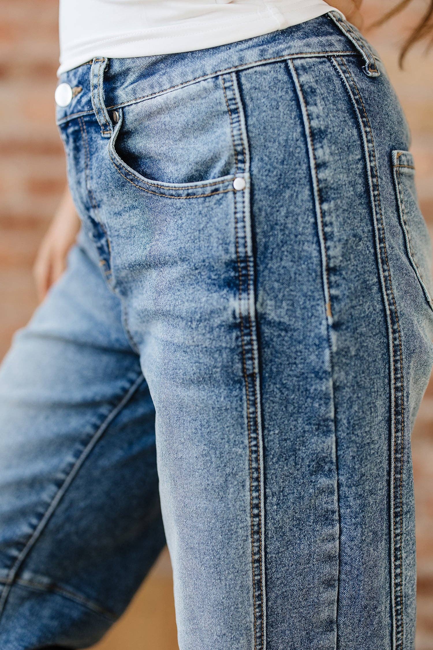 Denim Vintage Washed Seam Shift Jeans: Dusk Blue