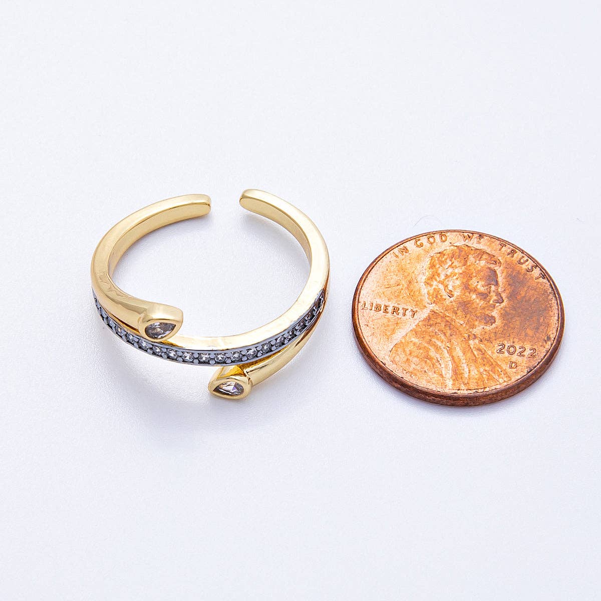 18K Gold Filled Mixed Metal Micro Paved CZ Triple Band Ring
