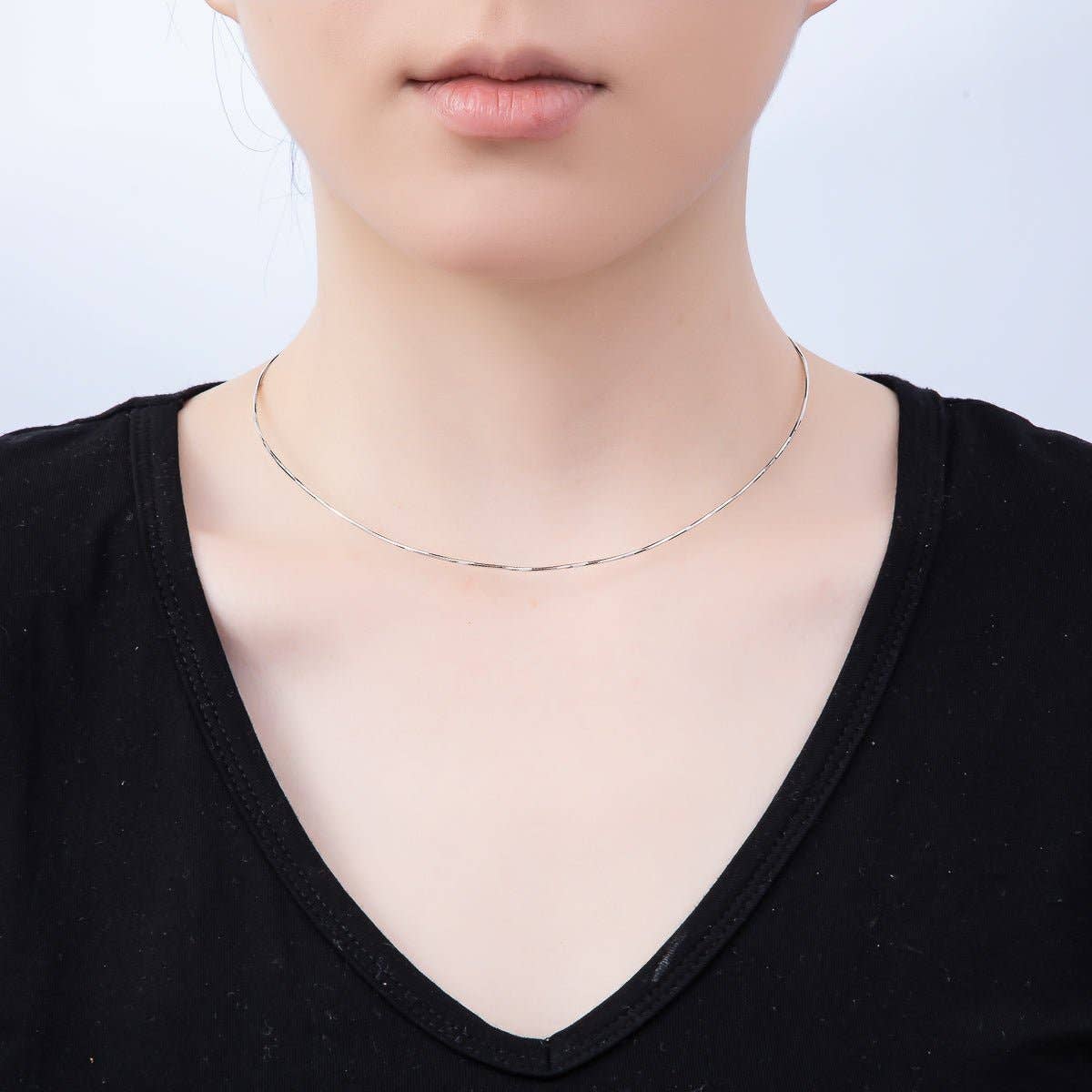 16K Gold Filled 1mm Twist Snake Chain 16 Inch Necklace in Silver