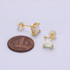 14K Gold Filled 8mm, 6mm Clear CZ Square Bezel Stud Earrings