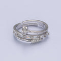 Clear Micro Paved Baguette Adjustable Nail Ring in Silver