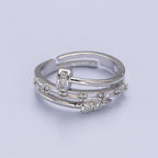 Clear Micro Paved Baguette Adjustable Nail Ring in Silver