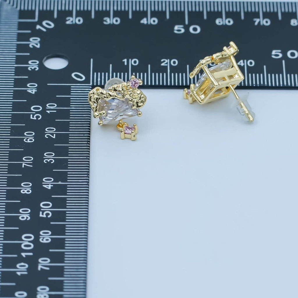 24K Gold Filled Baguette Clear CZ Drop Stud Earrings