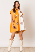 Football Sequins Embroidery Shirt Dress (Red/White)