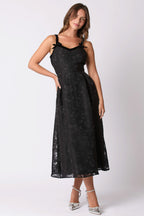 Floral Jacquard Organza Dress (Black)