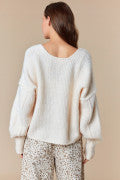 Overseam Detailed Bumpy V Neck Crop Oversized Sweater (Ivory)
