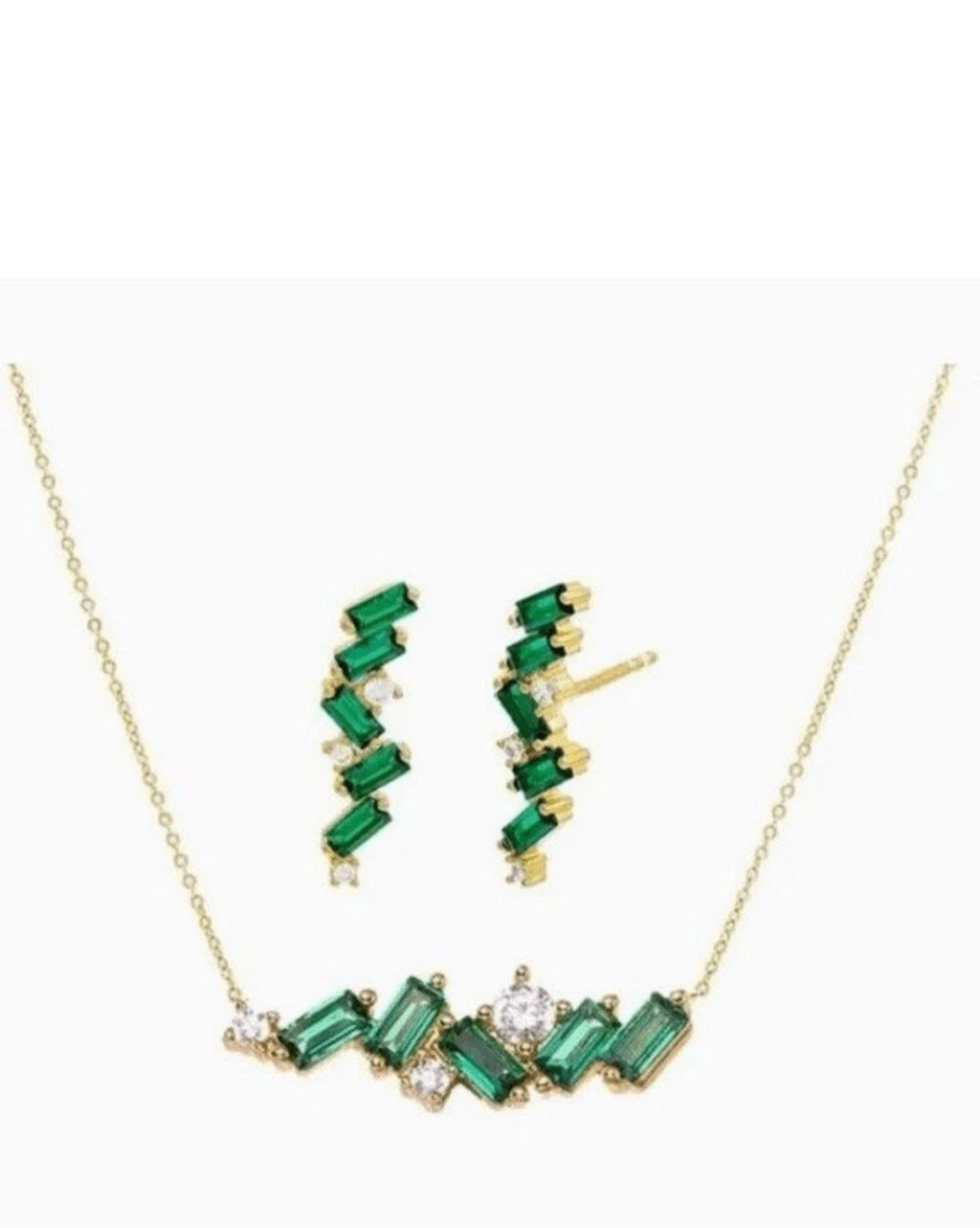 Emerald Green CZ Baguette Earring & Necklace Combo Set